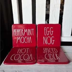 Rae Dunn Red Holiday Drink Coasters Set